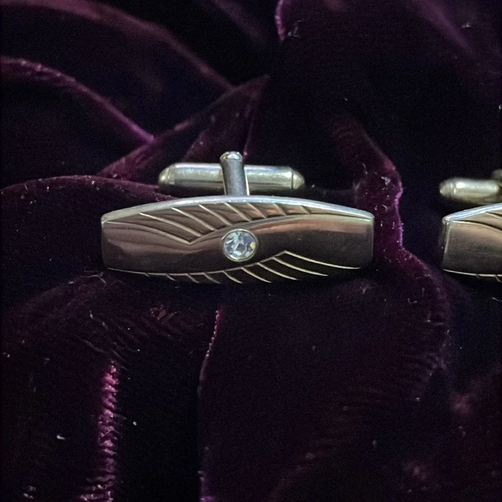 Vintage Anson Gold Tone & Rhinestone Cufflinks